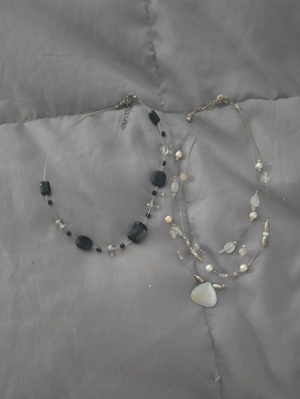 Delicate Multi-Strand Pearl & Stone Necklace in Black and Cream